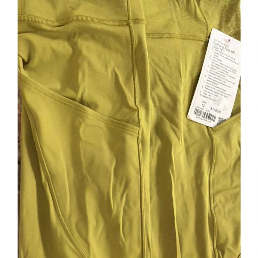 NWT Lululemon Fast and Free HR Crop 19 Golden Lime Size 12